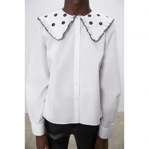 Zara Embroidered Poplin Top